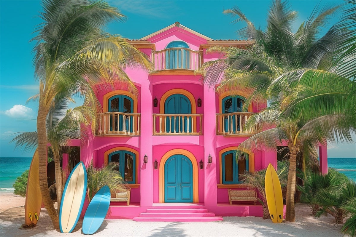 Summer Photo Backdrop Pink Beach House Palm Backdrop UK GTY3-283