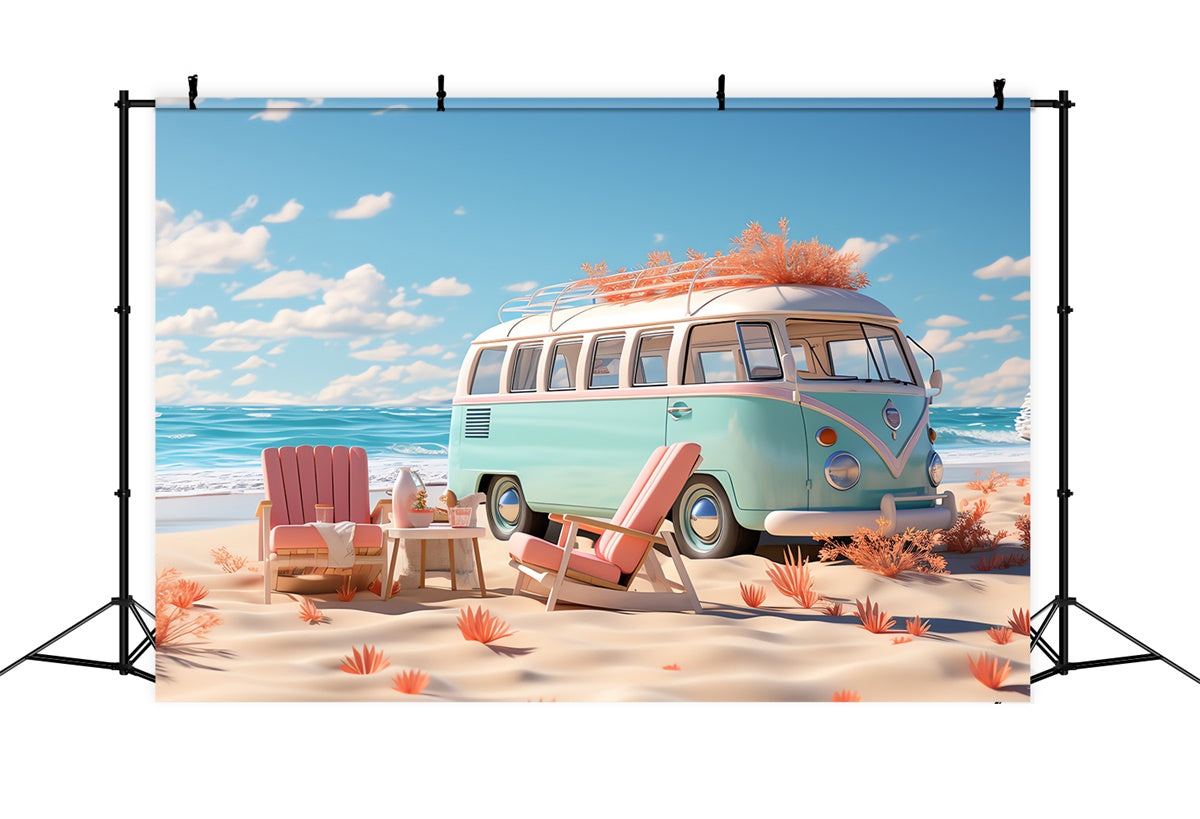 Photo Backdrop Beach Retro Beach Camper Van Summer Backdrop UK GTY3-286