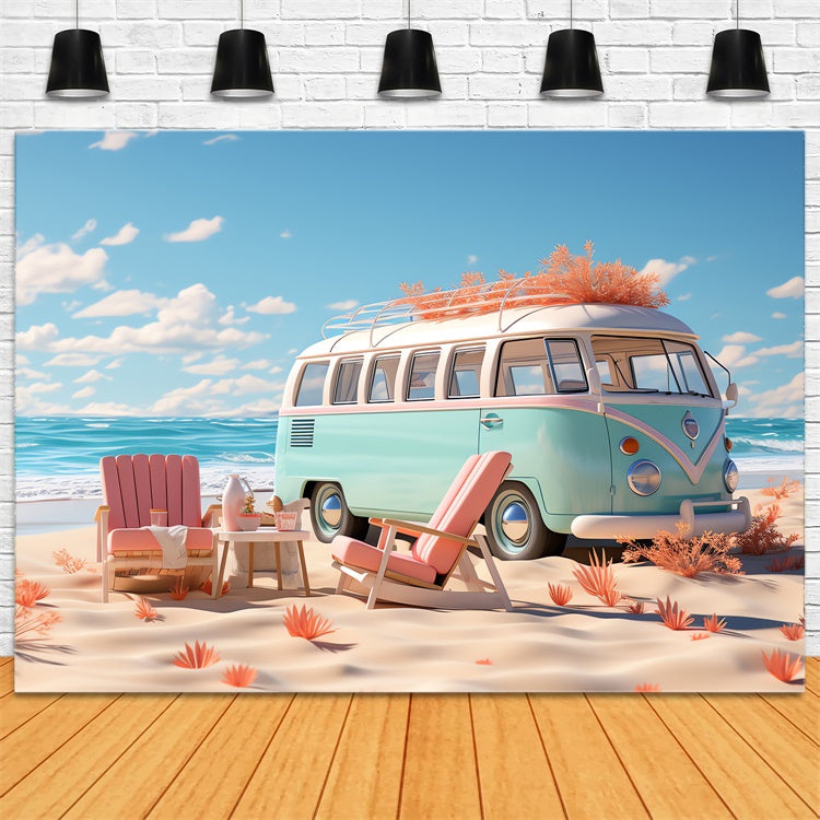 Photo Backdrop Beach Retro Beach Camper Van Summer Backdrop UK GTY3-286