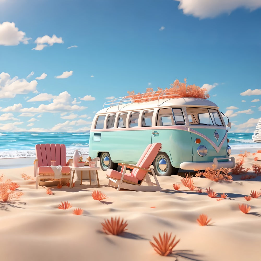Photo Backdrop Beach Retro Beach Camper Van Summer Backdrop UK GTY3-286