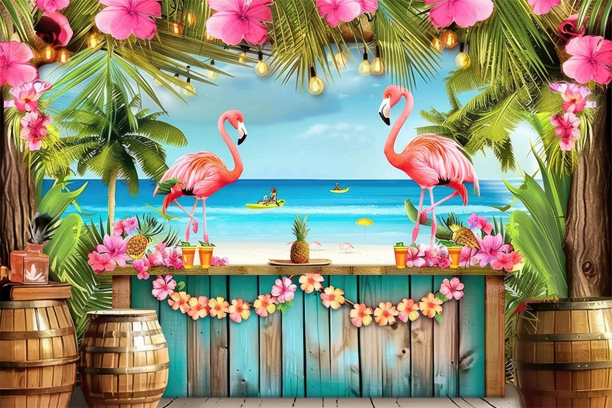 Tropical Backdrops Flamingo Palm Flower Summer Backdrop UK GTY3-287