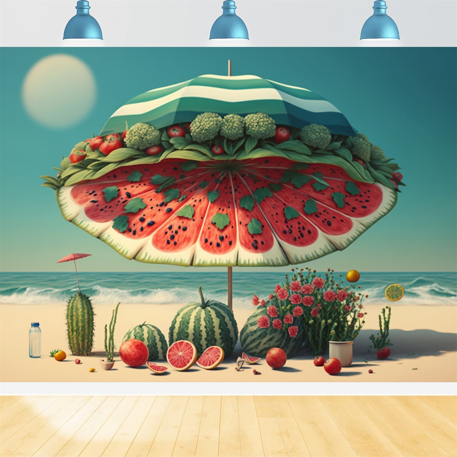 Summer Backdrops Watermelon Umbrella Fruit Beach Summer Backdrop UK GTY3-290
