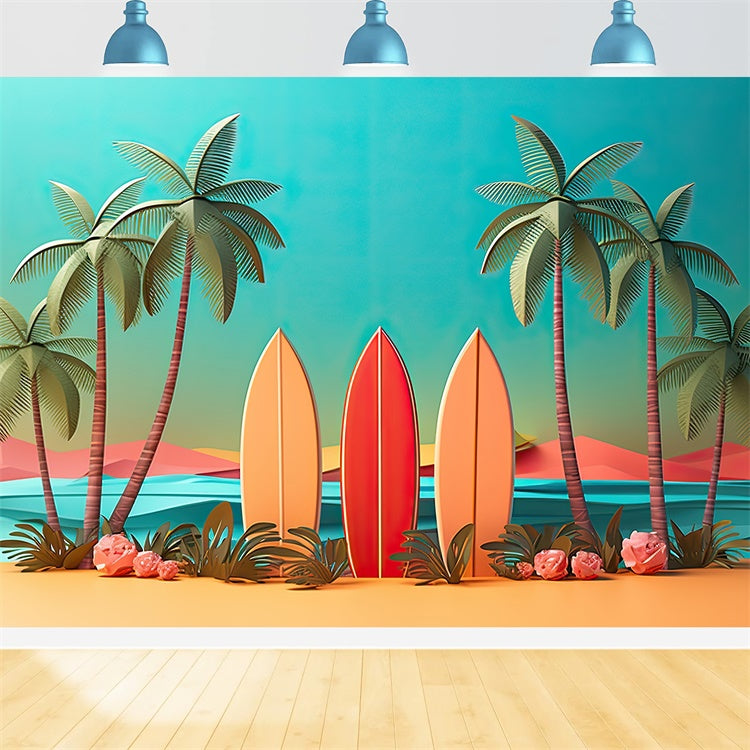 Beach Backdrop Colorful Surfboards Sunset Summer Backdrop UK GTY3-292