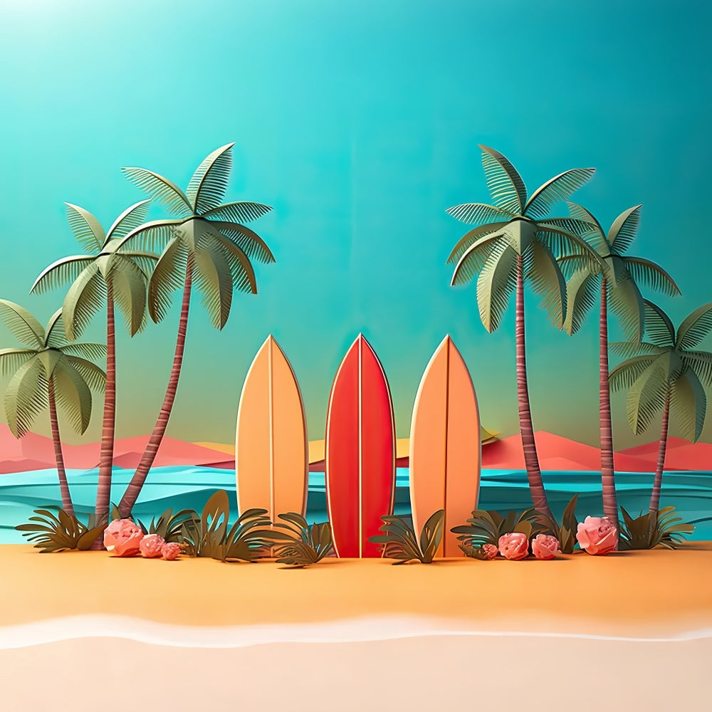 Beach Backdrop Colorful Surfboards Sunset Summer Backdrop UK GTY3-292