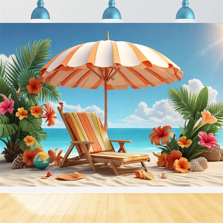 Tropical Beach Backdrop Palm Flower Chair Summer Backdrop UK GTY3-293