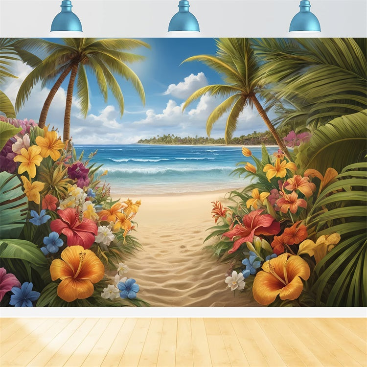 Photo Backdrop Beach Tropical Flower Path Summer Backdrop UK GTY3-294