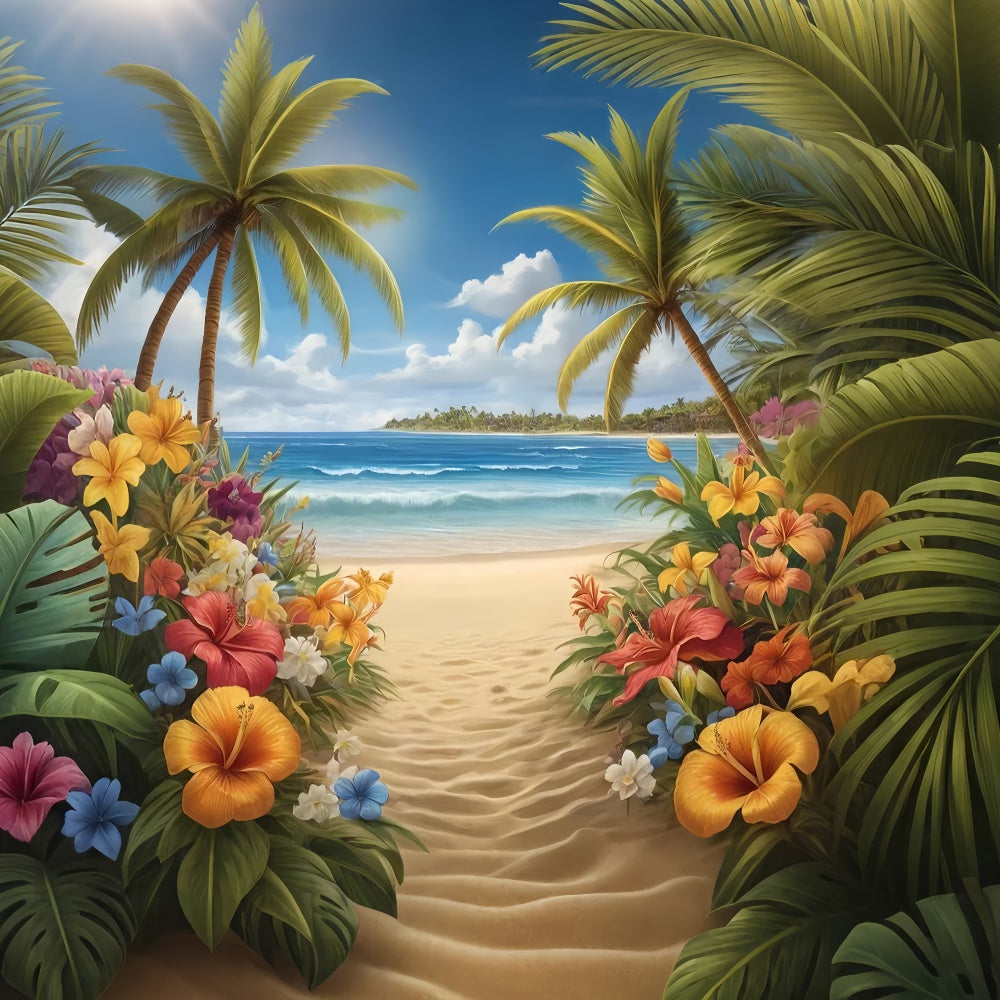 Photo Backdrop Beach Tropical Flower Path Summer Backdrop UK GTY3-294