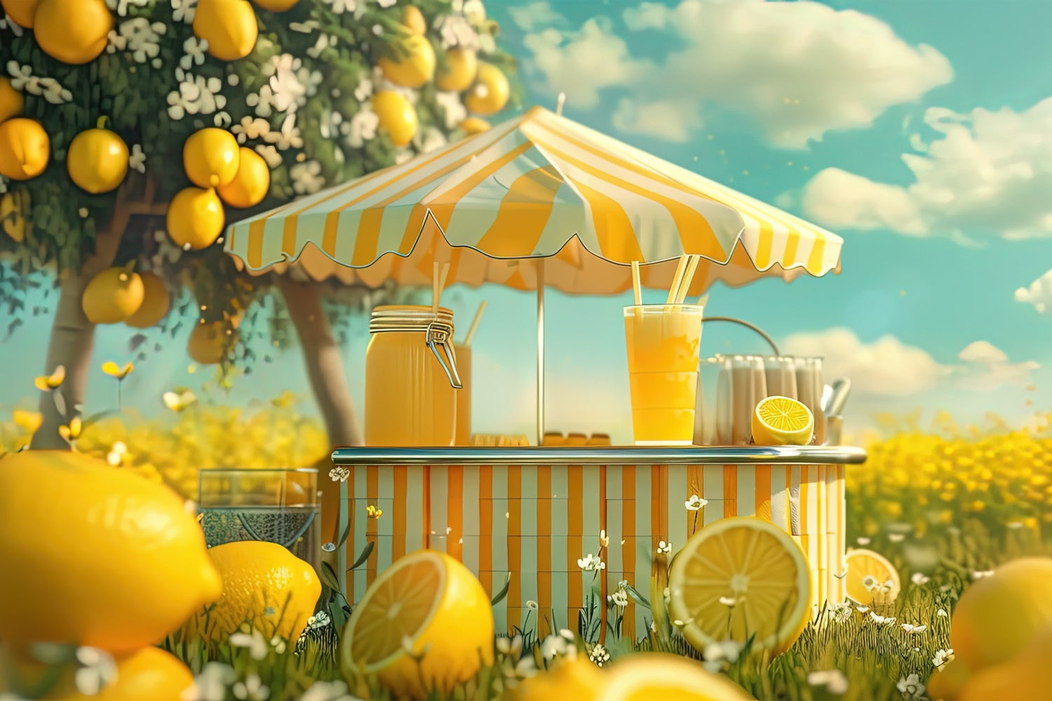 Lemon Backdrop Lemon Tree Sunshine Market Backdrop UK GTY3-299