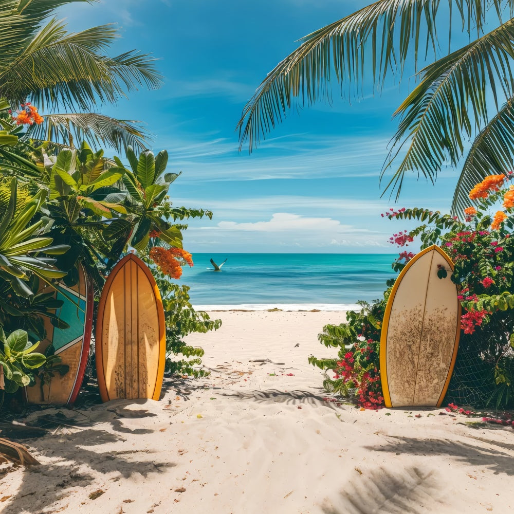 Beach Photo Backdrop Surfboard Flowers Sea Summer Backdrop UK GTY3-300