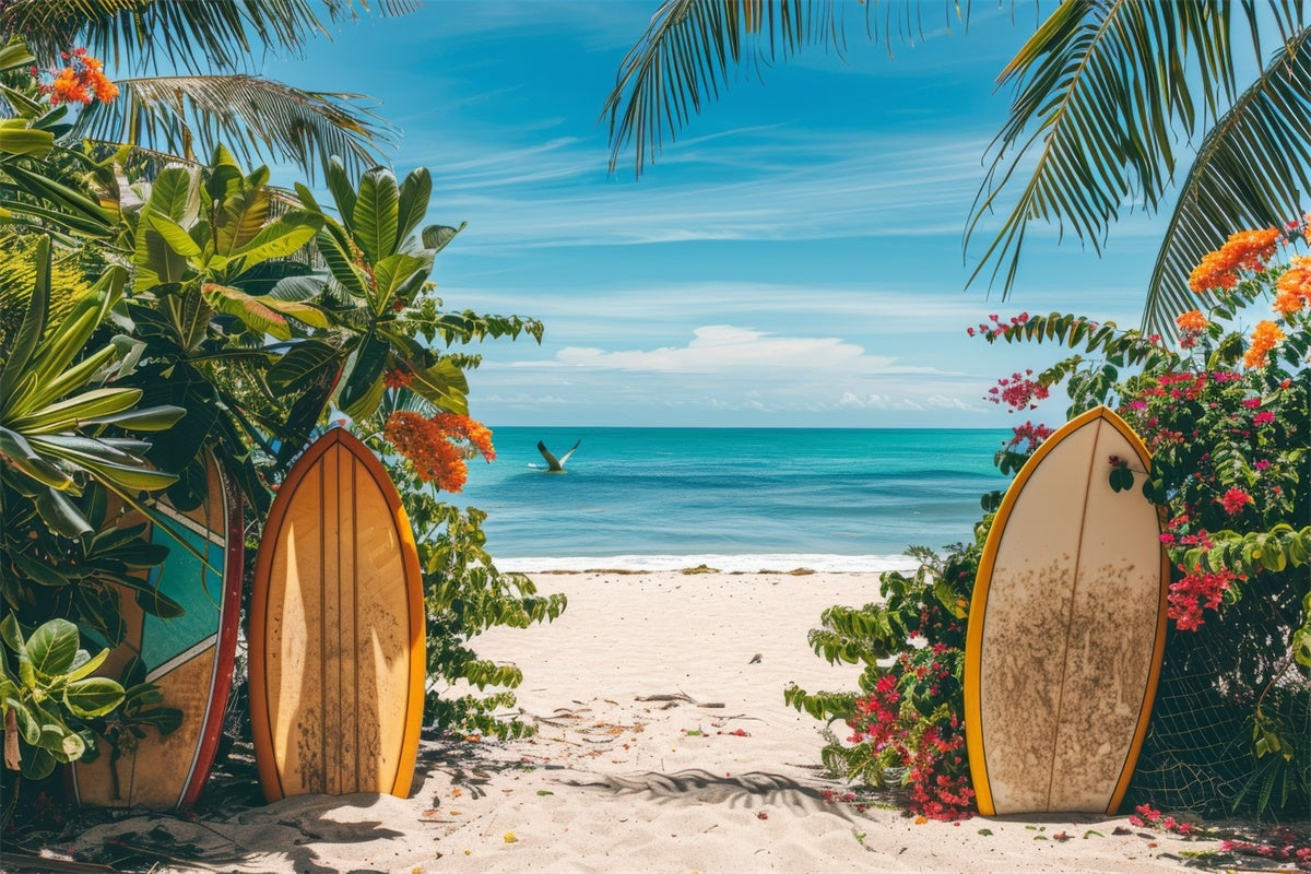 Beach Photo Backdrop Surfboard Flowers Sea Summer Backdrop UK GTY3-300