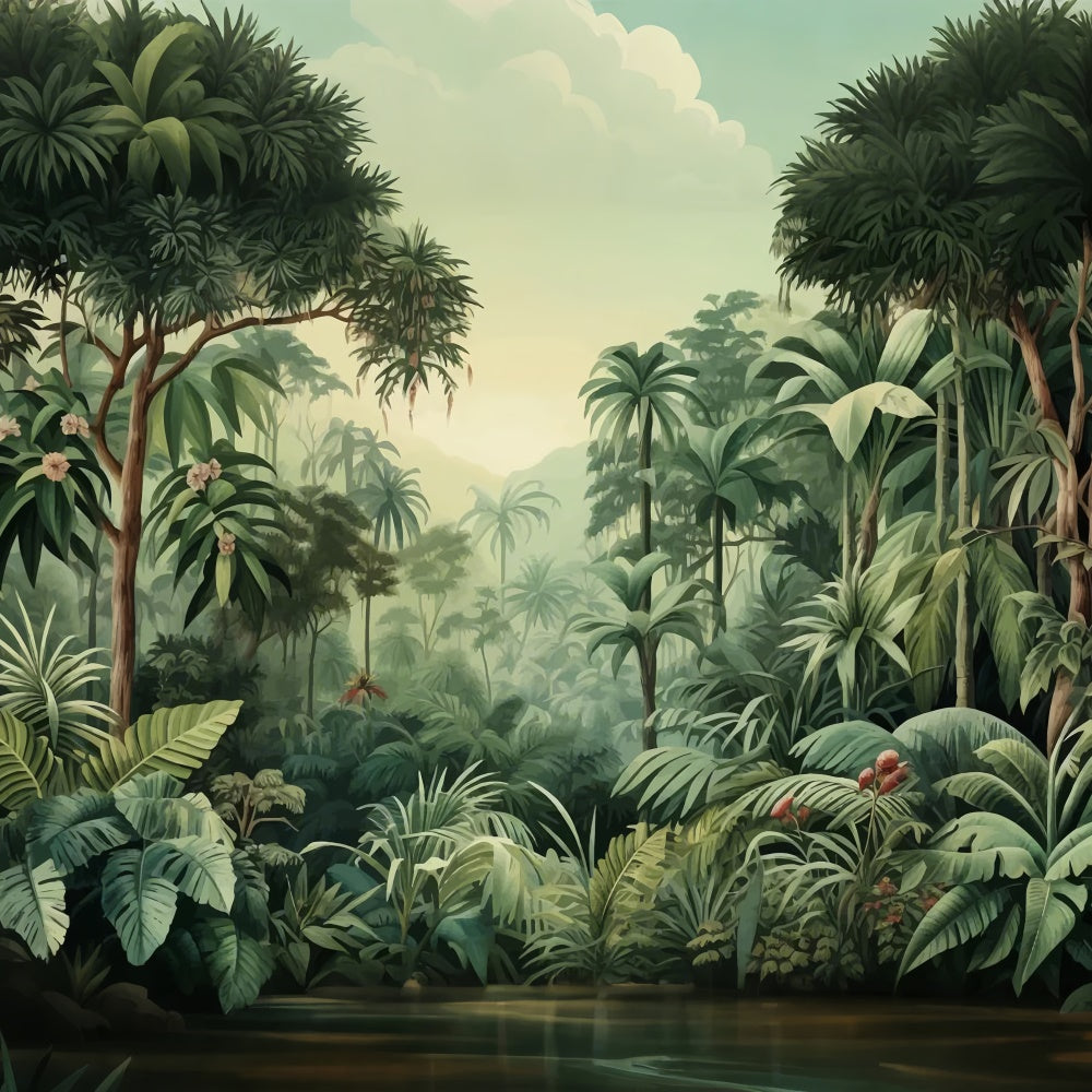 Tropical Backdrop Tropical Jungle Green Leaves Summer Backdrop UK GTY3-301