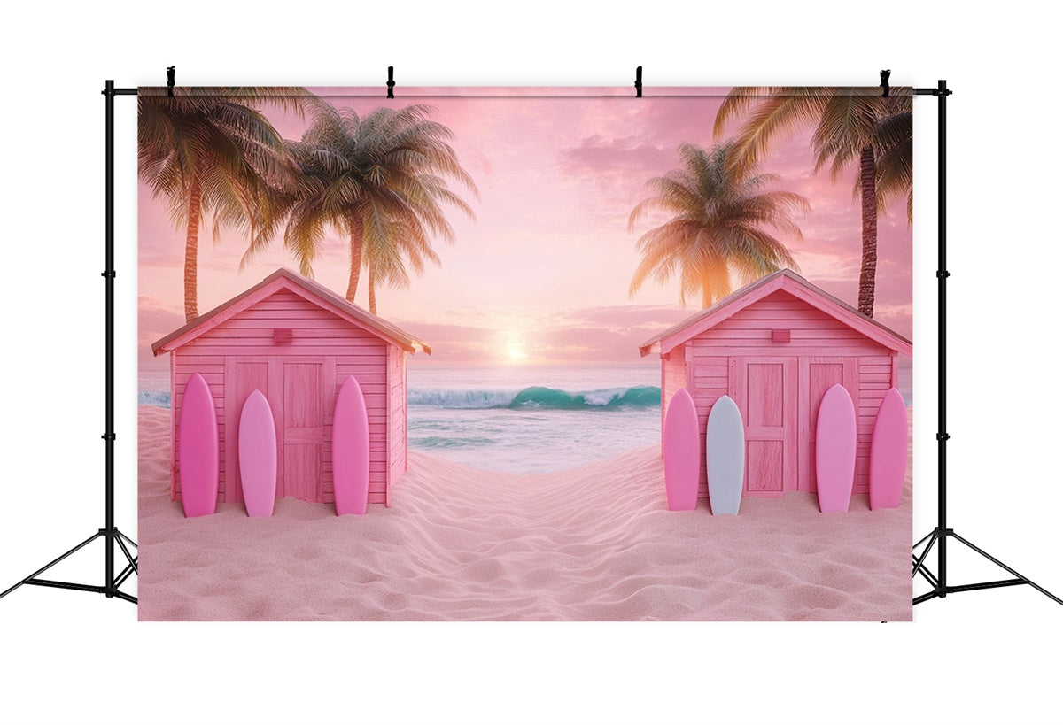 Pink Beach Backdrop Beach Cabins Sunset Summer Backdrop UK GTY3-303