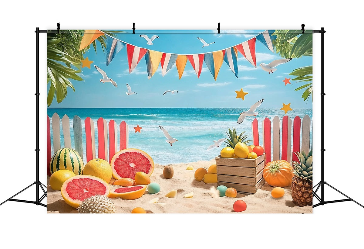 Beach Photo Backdrop Tropical Fruits Fence Summer Backdrop UK GTY3-305