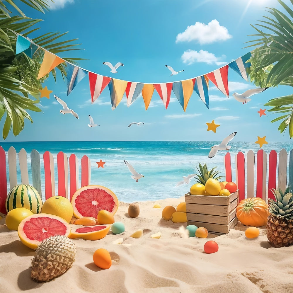 Beach Photo Backdrop Tropical Fruits Fence Summer Backdrop UK GTY3-305