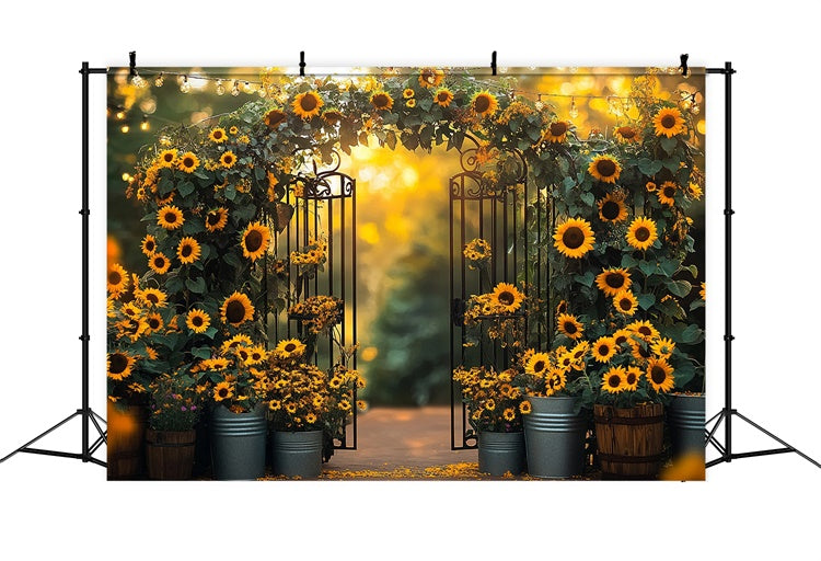 Sunflower Photo Backdrop Sunflower Iron Gate Summer Backdrop UK GTY3-306