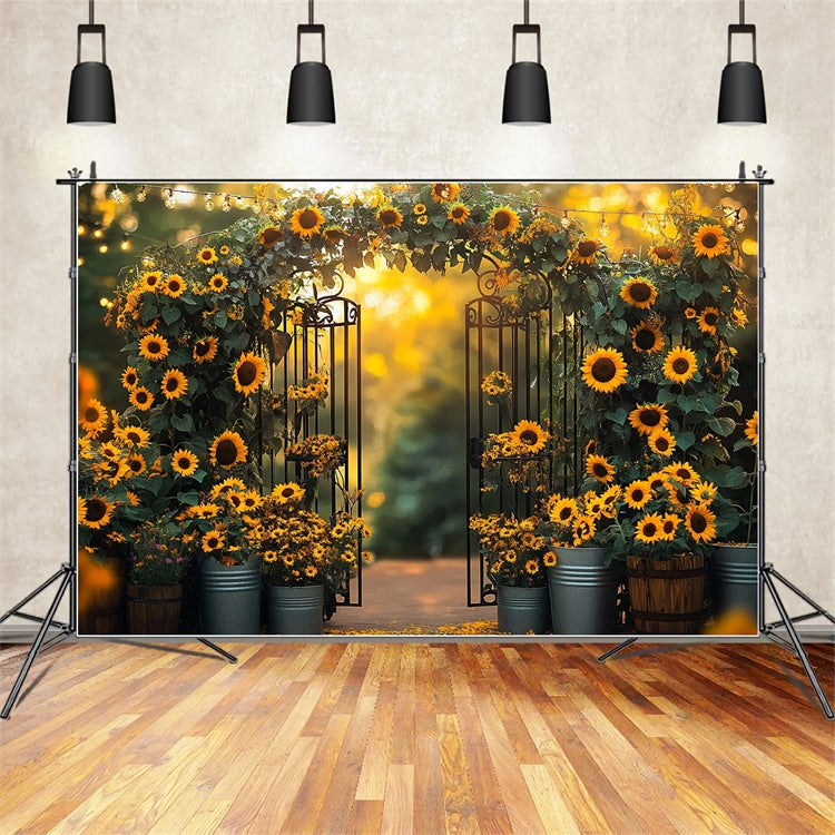 Sunflower Photo Backdrop Sunflower Iron Gate Summer Backdrop UK GTY3-306