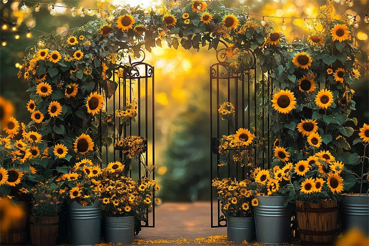 Sunflower Photo Backdrop Sunflower Iron Gate Summer Backdrop UK GTY3-306