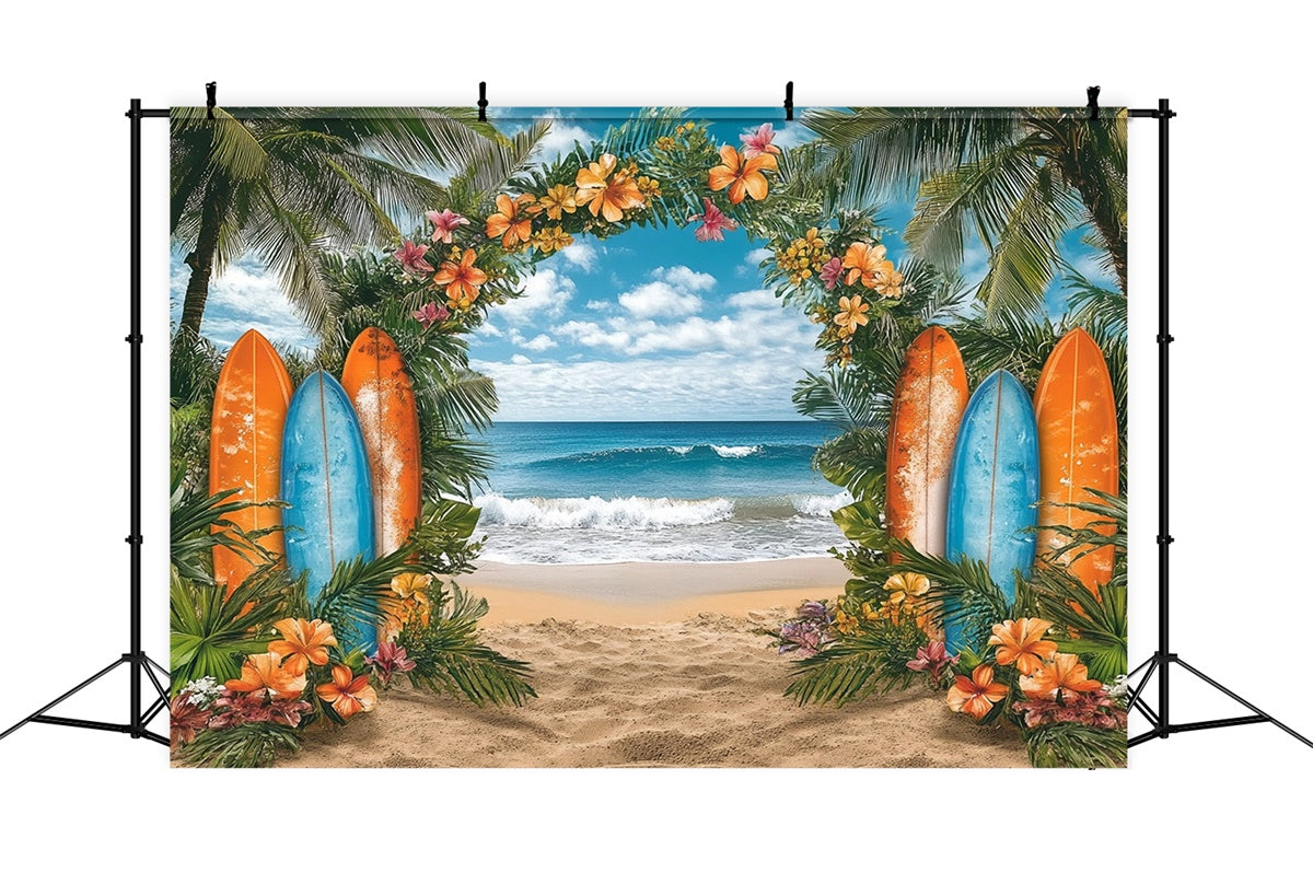 Beach Backdrops Tropical Flowers Surfboard Summer Backdrop UK GTY3-307