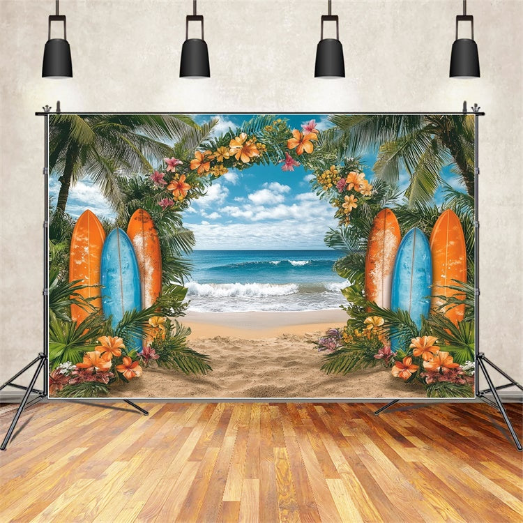 Beach Backdrops Tropical Flowers Surfboard Summer Backdrop UK GTY3-307