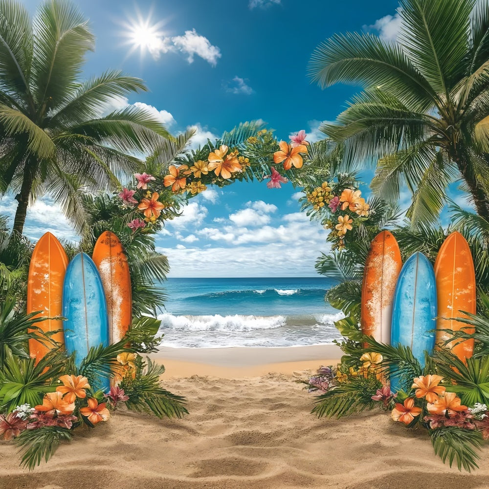 Beach Backdrops Tropical Flowers Surfboard Summer Backdrop UK GTY3-307