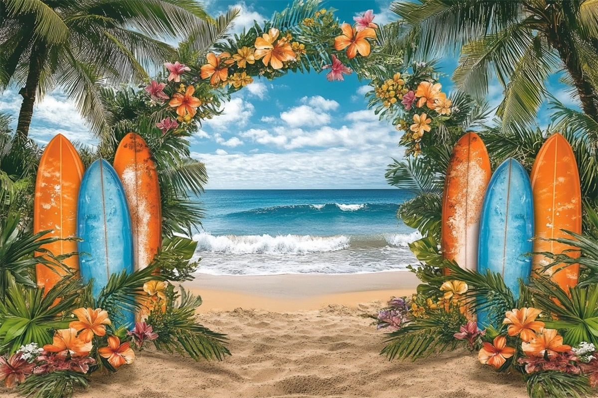 Beach Backdrops Tropical Flowers Surfboard Summer Backdrop UK GTY3-307