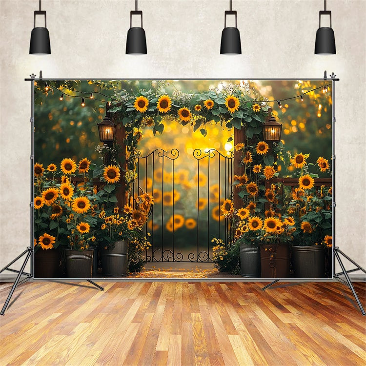 Sunflower Backdrops Flower String Lights Summer Backdrop UK GTY3-308