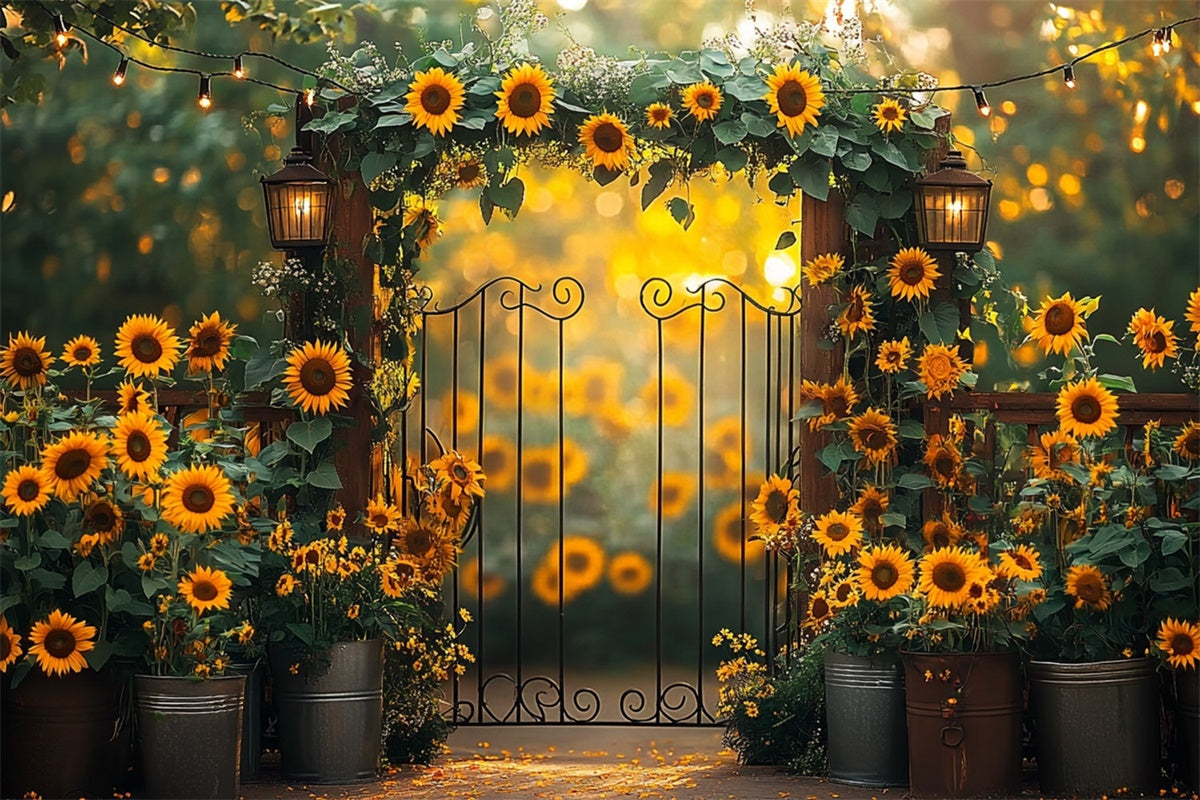 Sunflower Backdrops Flower String Lights Summer Backdrop UK GTY3-308