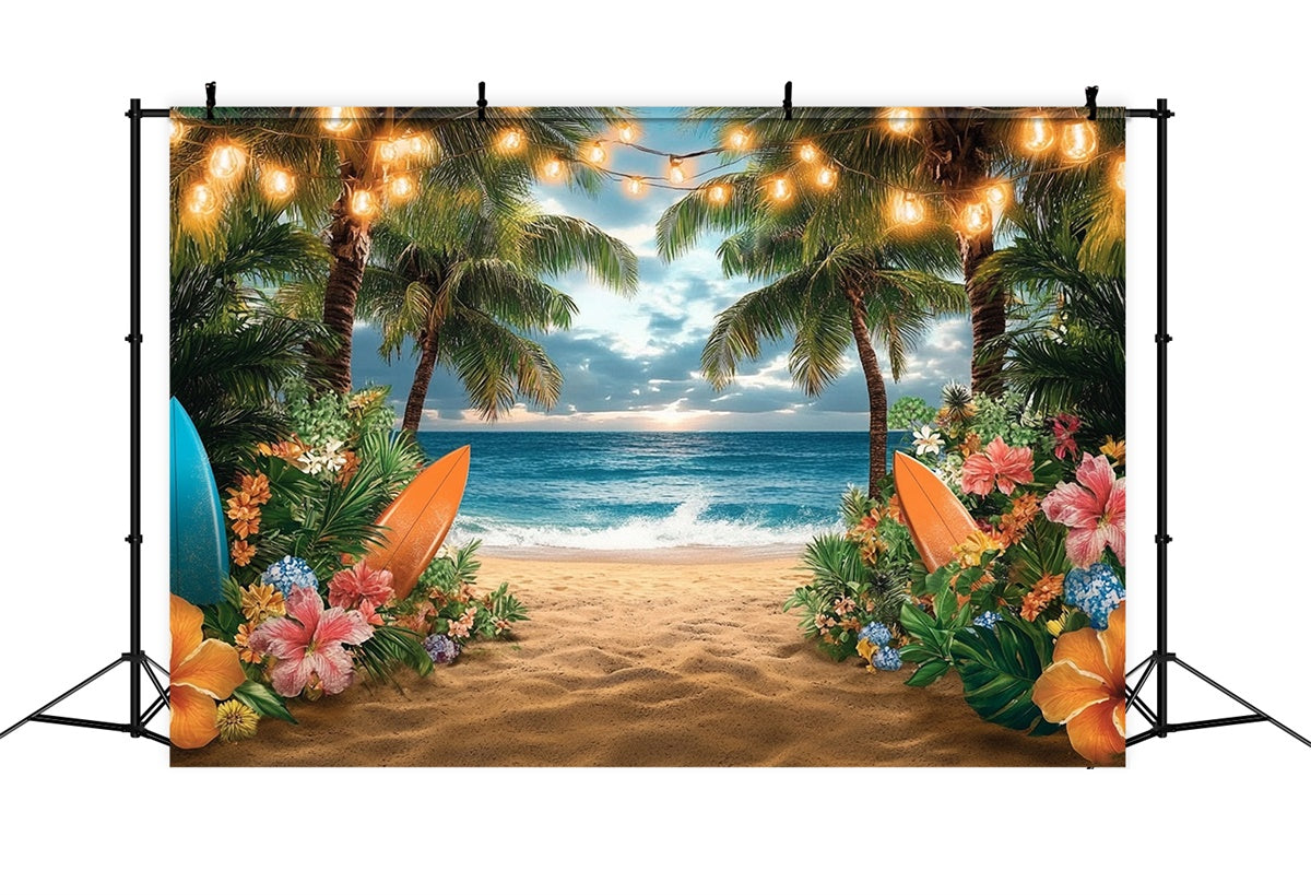 Photo Backdrop Beach Lights Sunset Palm Summer Backdrop UK GTY3-310