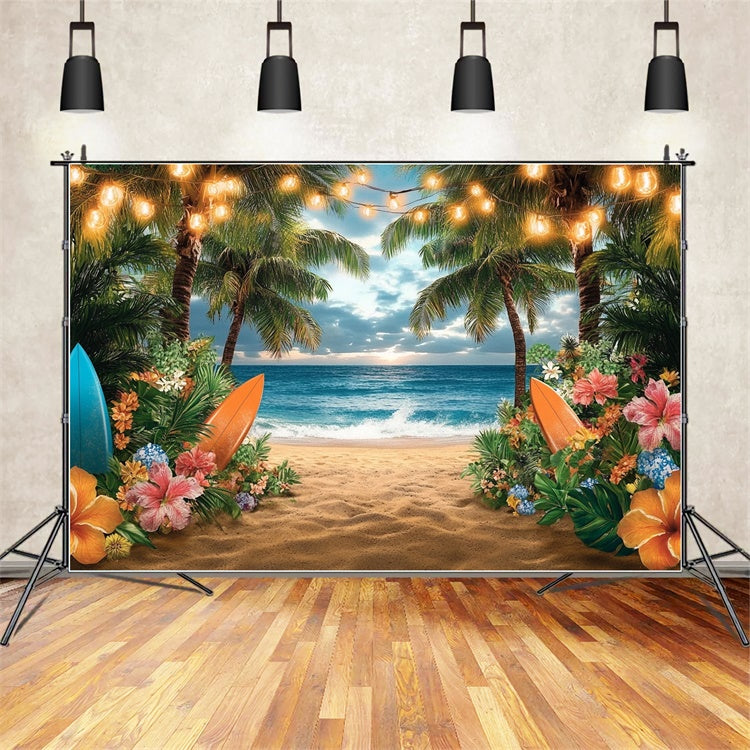 Photo Backdrop Beach Lights Sunset Palm Summer Backdrop UK GTY3-310
