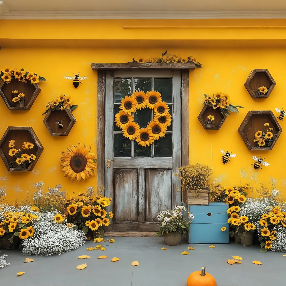 Sunflower Photo Backdrop Rustic Door Sunflower Summer Backdrop UK GTY3-311