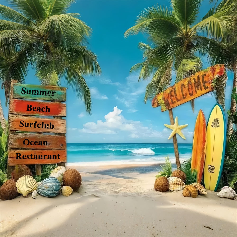 Tropical Beach Backdrop Beach Surf Welcome Sign Summer Backdrop UK GTY3-312