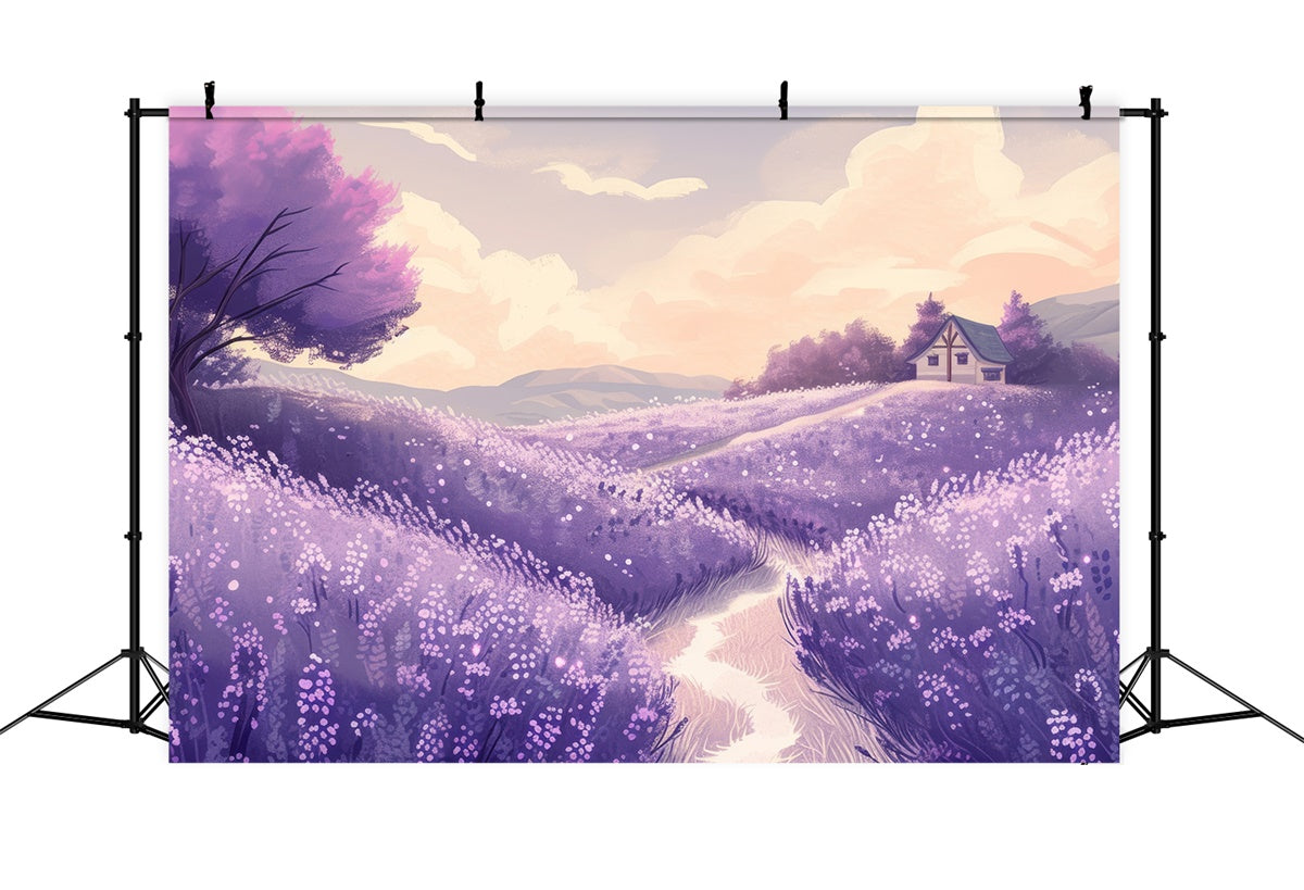 Floral Backdrop Charming Lavender Countryside Illustration Backdrop UK GTY3-34