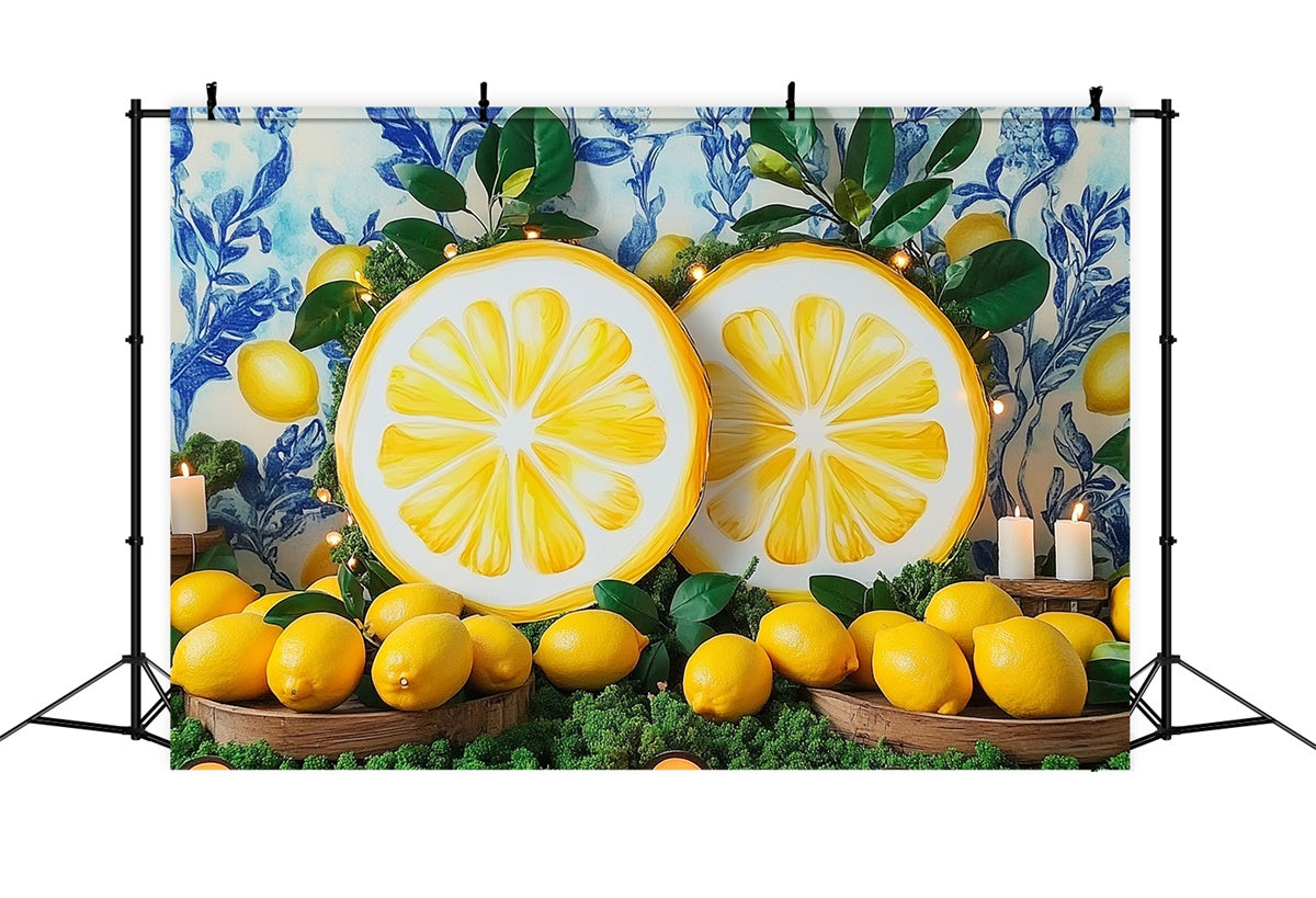 Lemon Backdrop Lemon Slice Blue Wall Summer Backdrop UK GTY3-373