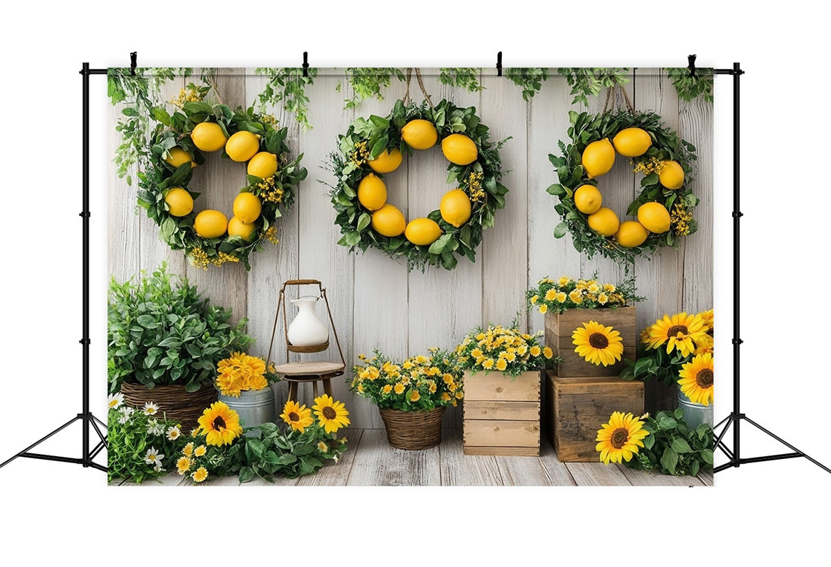 Lemon Backdrop Sunflower Lemon Wreath Wooden Summer Backdrop UK GTY3-374