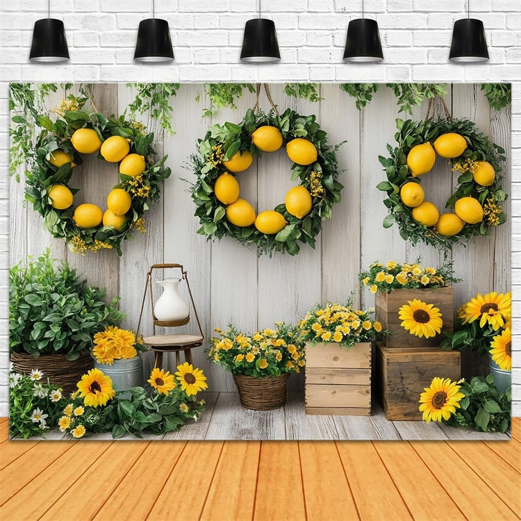 Lemon Backdrop Sunflower Lemon Wreath Wooden Summer Backdrop UK GTY3-374