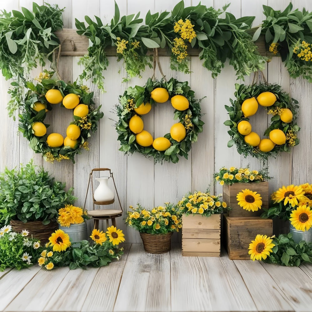 Lemon Backdrop Sunflower Lemon Wreath Wooden Summer Backdrop UK GTY3-374