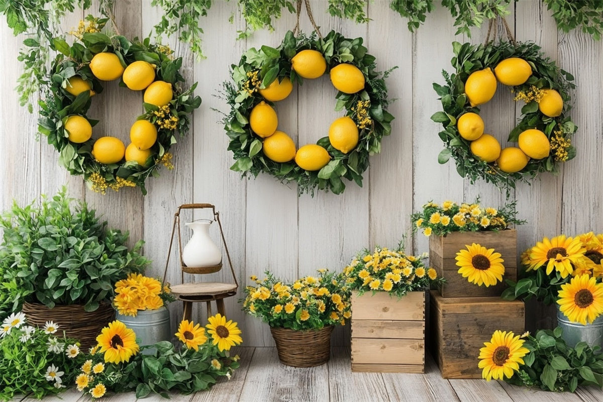 Lemon Backdrop Sunflower Lemon Wreath Wooden Summer Backdrop UK GTY3-374