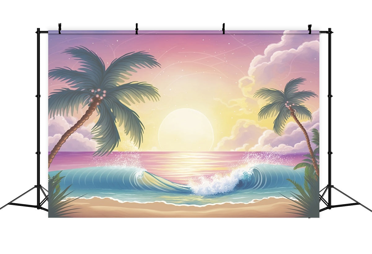 Beach Photo Backdrop Sunrise Palm Ocean Wave Summer Backdrop UK GTY3-379