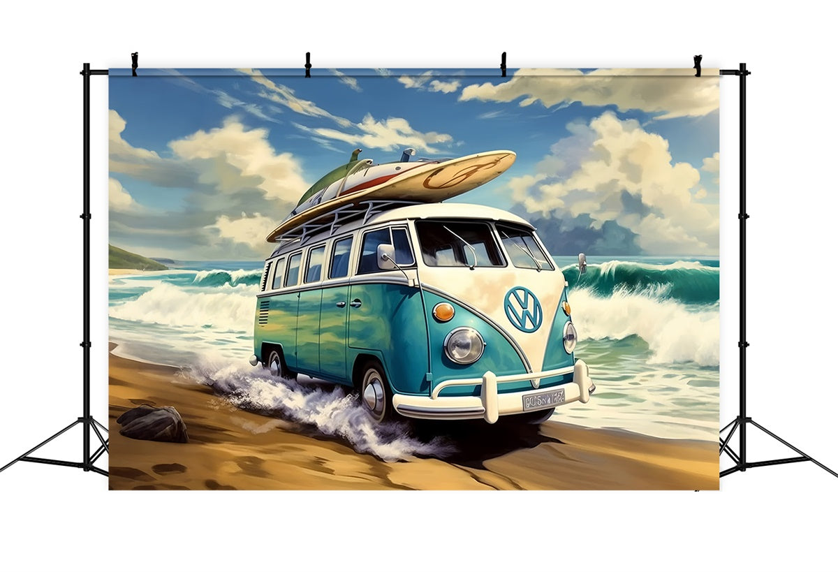 Beach Photo Backdrop Vintage Surf Van Sand Summer Backdrop UK GTY3-382