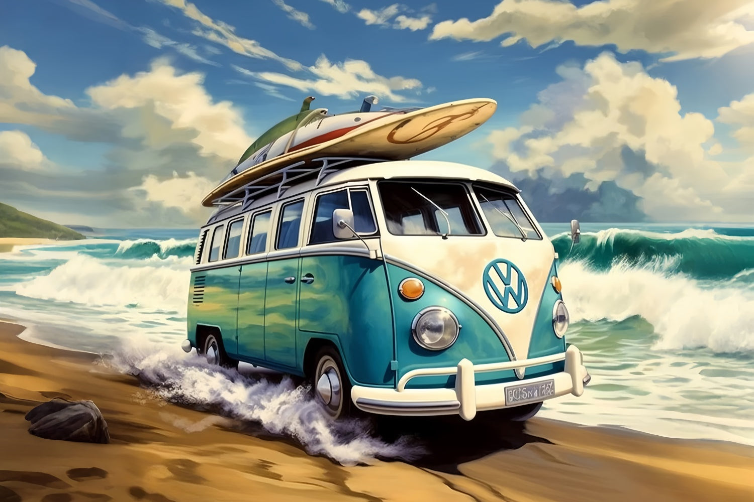 Beach Photo Backdrop Vintage Surf Van Sand Summer Backdrop UK GTY3-382