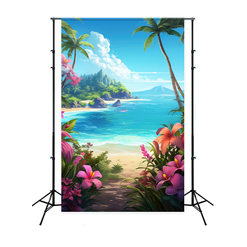 Beach Photography Backdrop Blue Sky Floral Trail Summer Backdrop UK GTY3-385