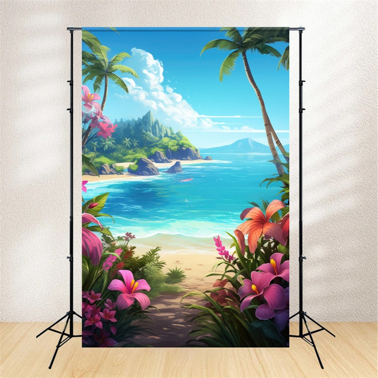 Beach Photography Backdrop Blue Sky Floral Trail Summer Backdrop UK GTY3-385