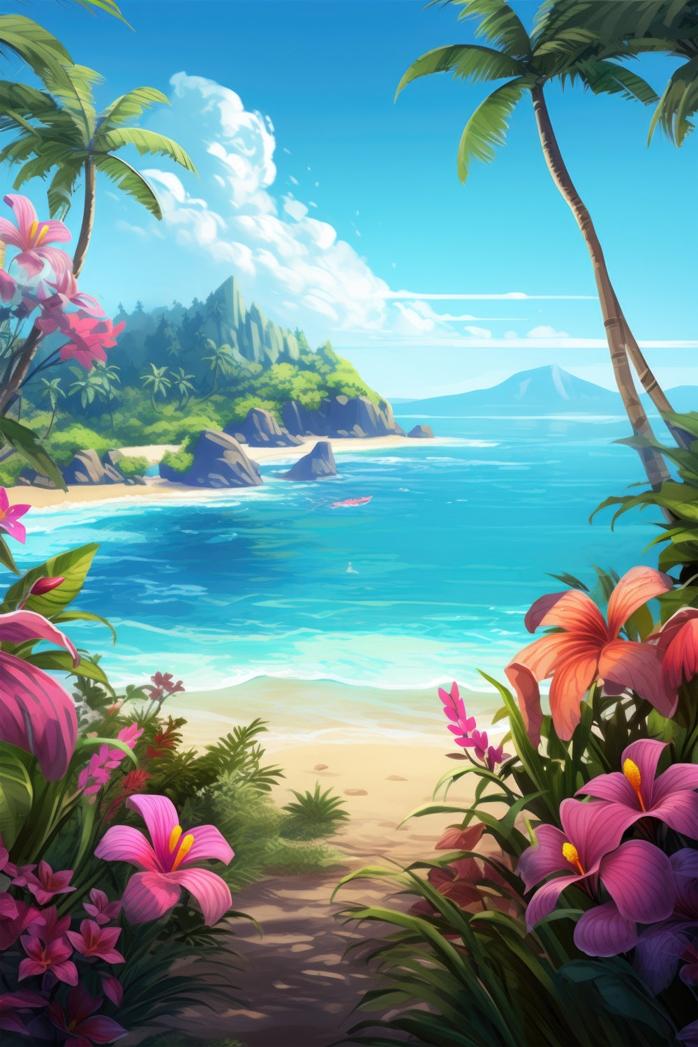 Beach Photography Backdrop Blue Sky Floral Trail Summer Backdrop UK GTY3-385