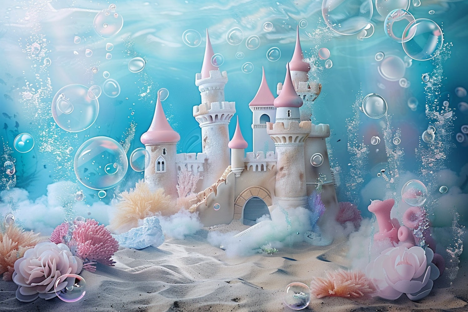 Summer Backdrop Underwater Mermaid Castle Dream Backdrop UK GTY3-387