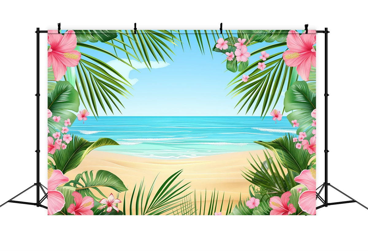 Photo Backdrop Beach Tropical Flower Frame Beach Backdrop UK GTY3-389