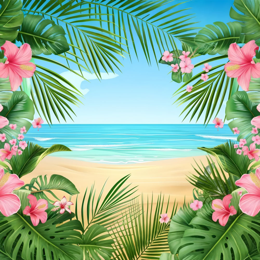 Photo Backdrop Beach Tropical Flower Frame Beach Backdrop UK GTY3-389