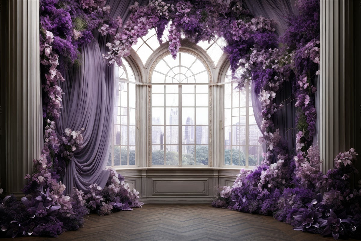 Purple Floral Backdrop Elegant Lavender Flower Window Backdrop UK GTY3-39