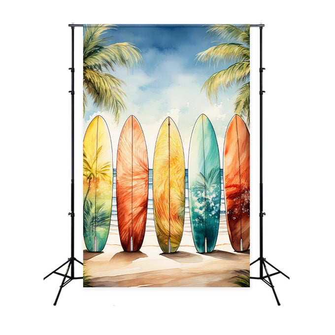Summer Photo Backdrop Colorful Surfboards Palm Sky Backdrop UK GTY3-390