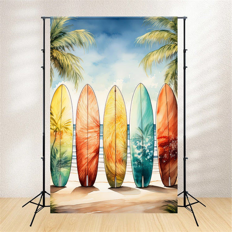 Summer Photo Backdrop Colorful Surfboards Palm Sky Backdrop UK GTY3-390