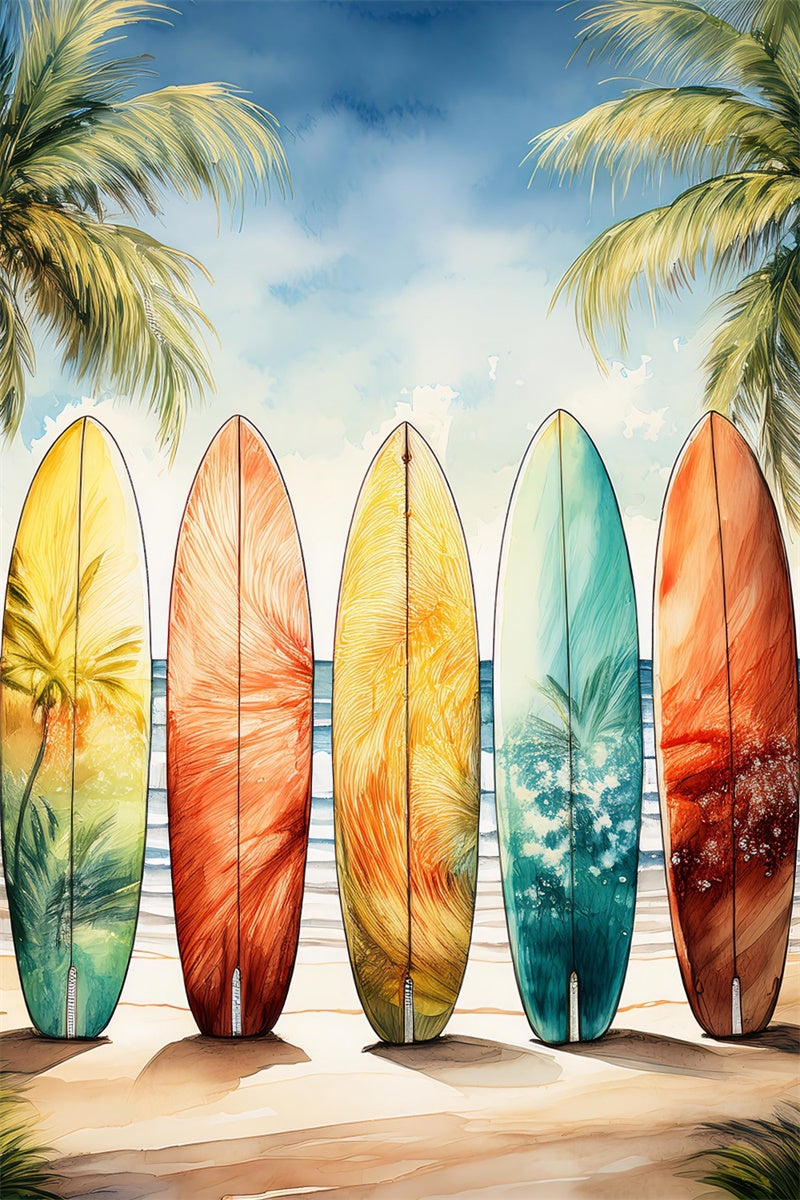 Summer Photo Backdrop Colorful Surfboards Palm Sky Backdrop UK GTY3-390
